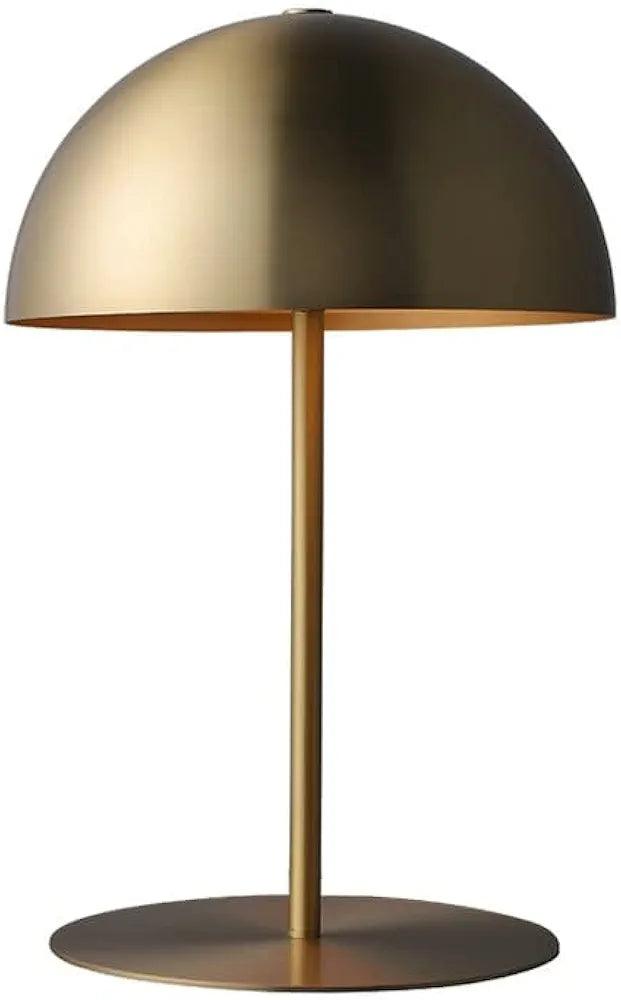 Side view of lamp on white background showcasing gold dome shade