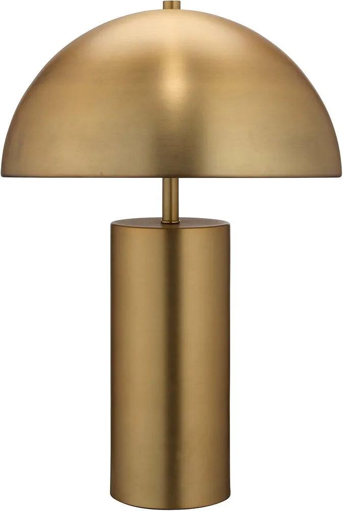 Alternate side angle of metal table lamp with umbrella shade