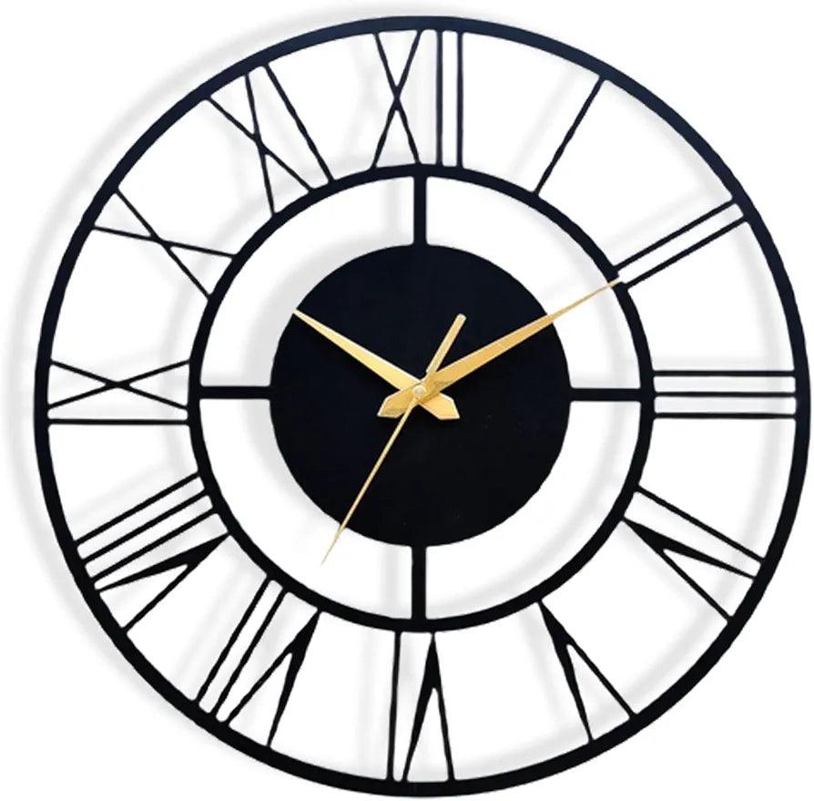 N I CREATIONS Analog Wall Clock in Black with Gold Accents for Modern Home Decor