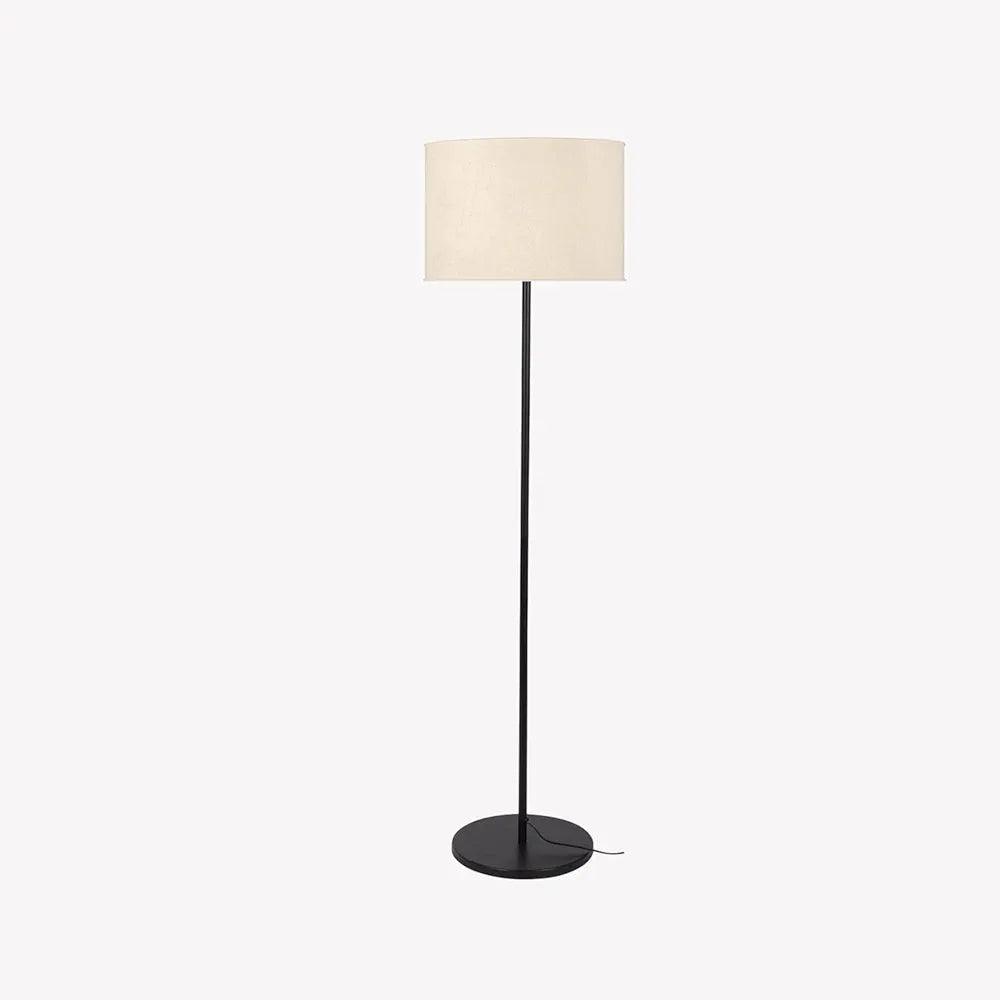 Full view of the modern black floor lamp with fabric shade on white background – clean product showcase