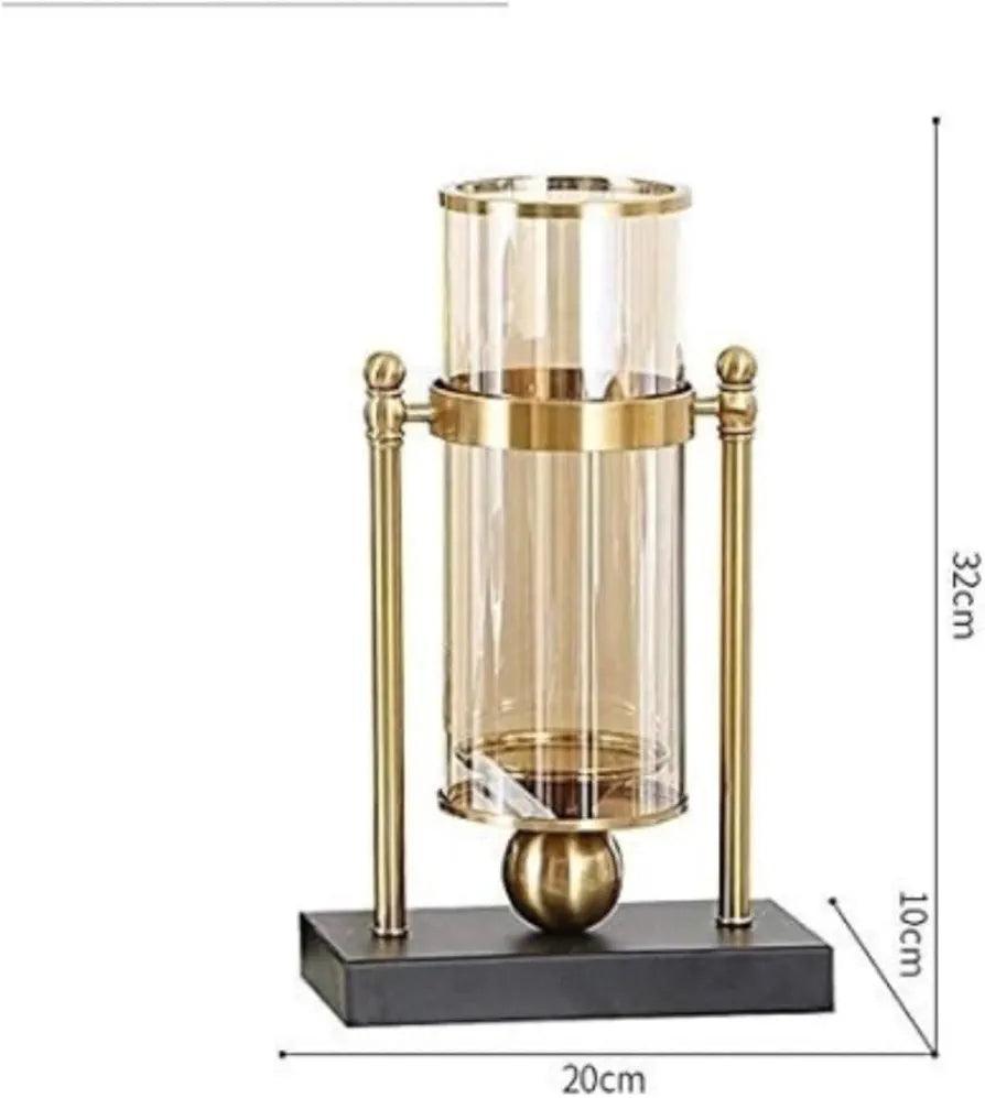 N I CREATIONS Elegant Candle Holder with Glass and Brass Finish for Home Decor