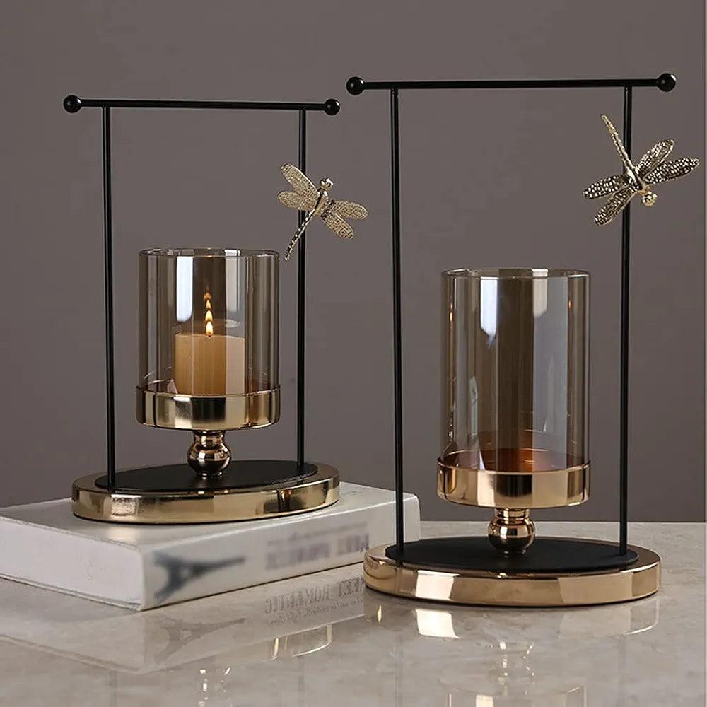 Elegant N I CREATIONS candlestick holder pillar set with glass and metal accents for home decor