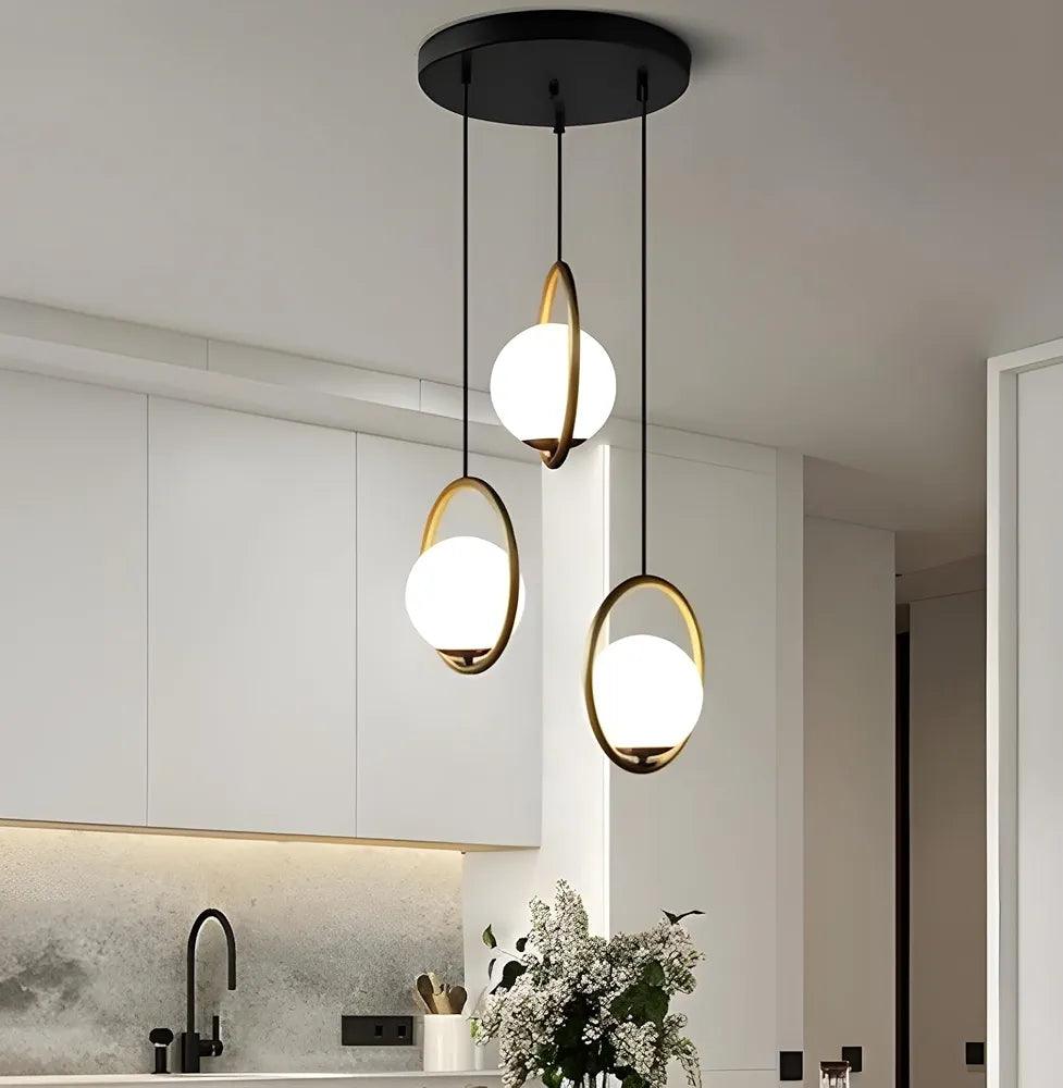 Modern ceiling light lamp with three globe shades and gold accents for stylish home decor