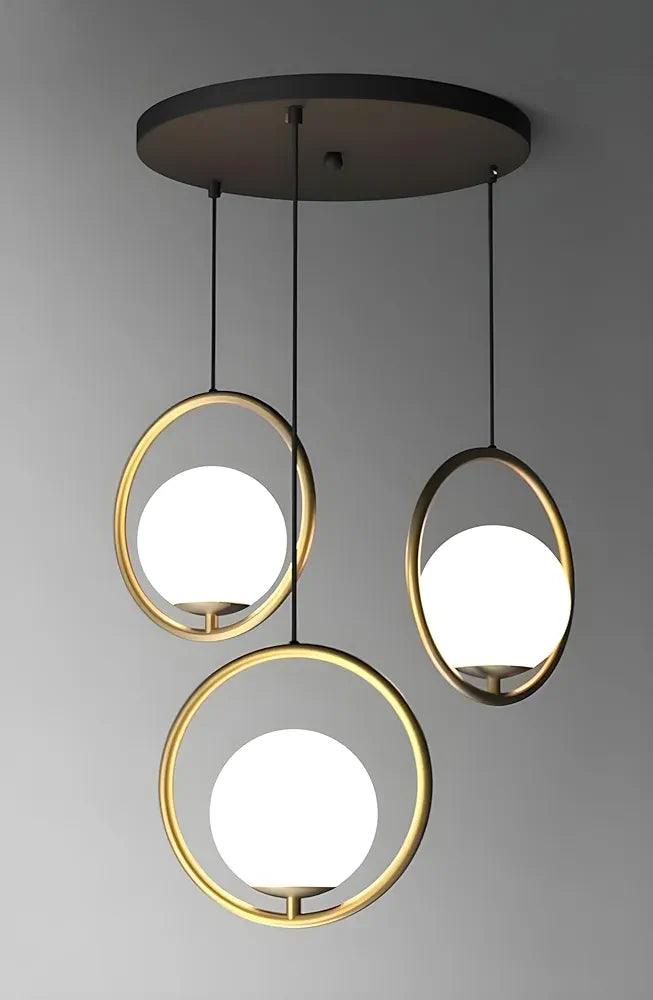 N I CREATIONS modern ceiling light lamp with three circular fixtures and elegant gold accents