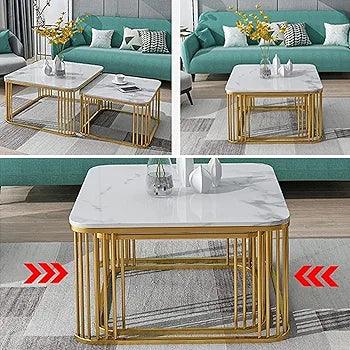 Elegant N I CREATIONS centre table coffe with a marble top and gold metal frame, perfect for modern living rooms
