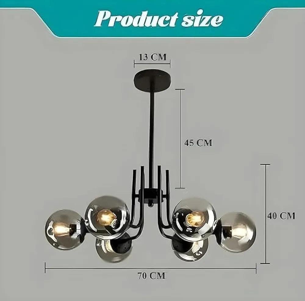 N I CREATIONS Chandelier pendant lamp ceiling with modern design and five glass bulbs for elegant home décor