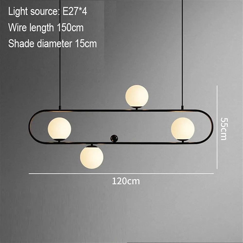 N I CREATIONS Chandelier pendant light with four globe bulbs and a modern black frame design