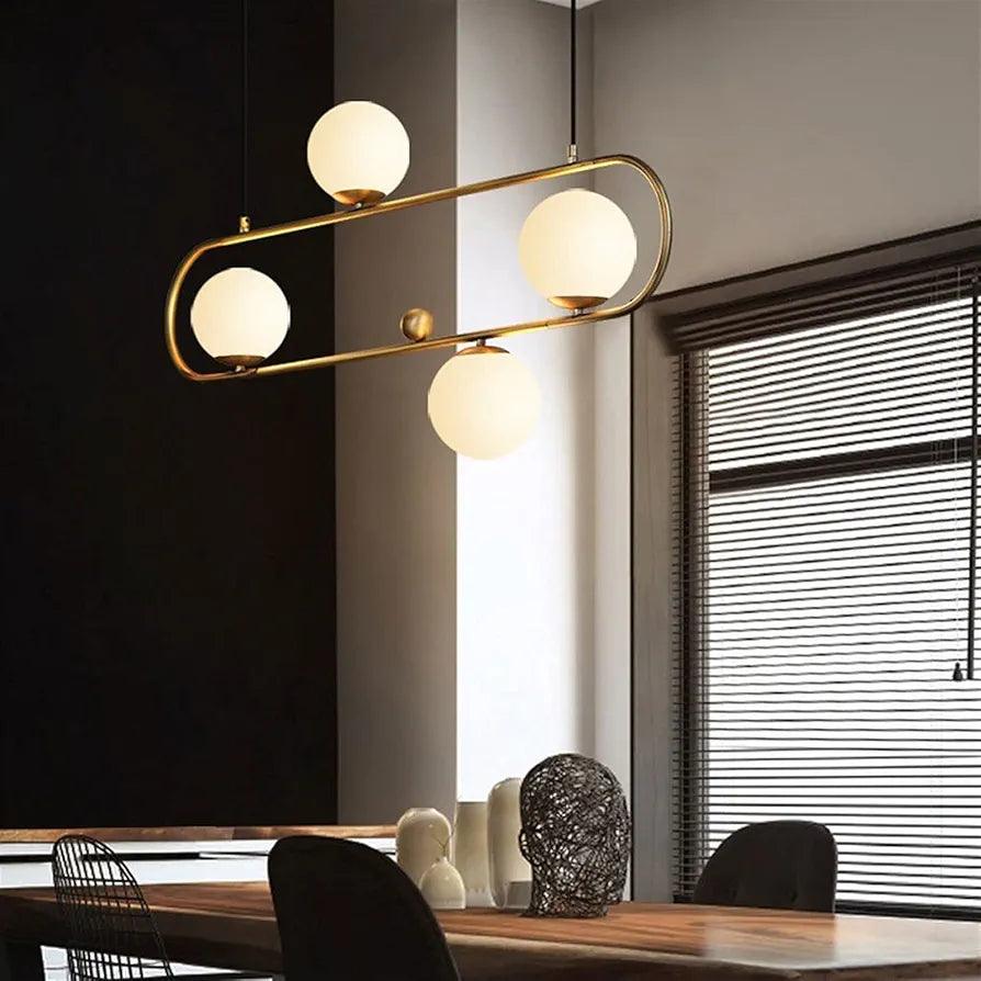 N I CREATIONS Chandelier pendant light with three frosted globes and modern gold finish for stylish home decor