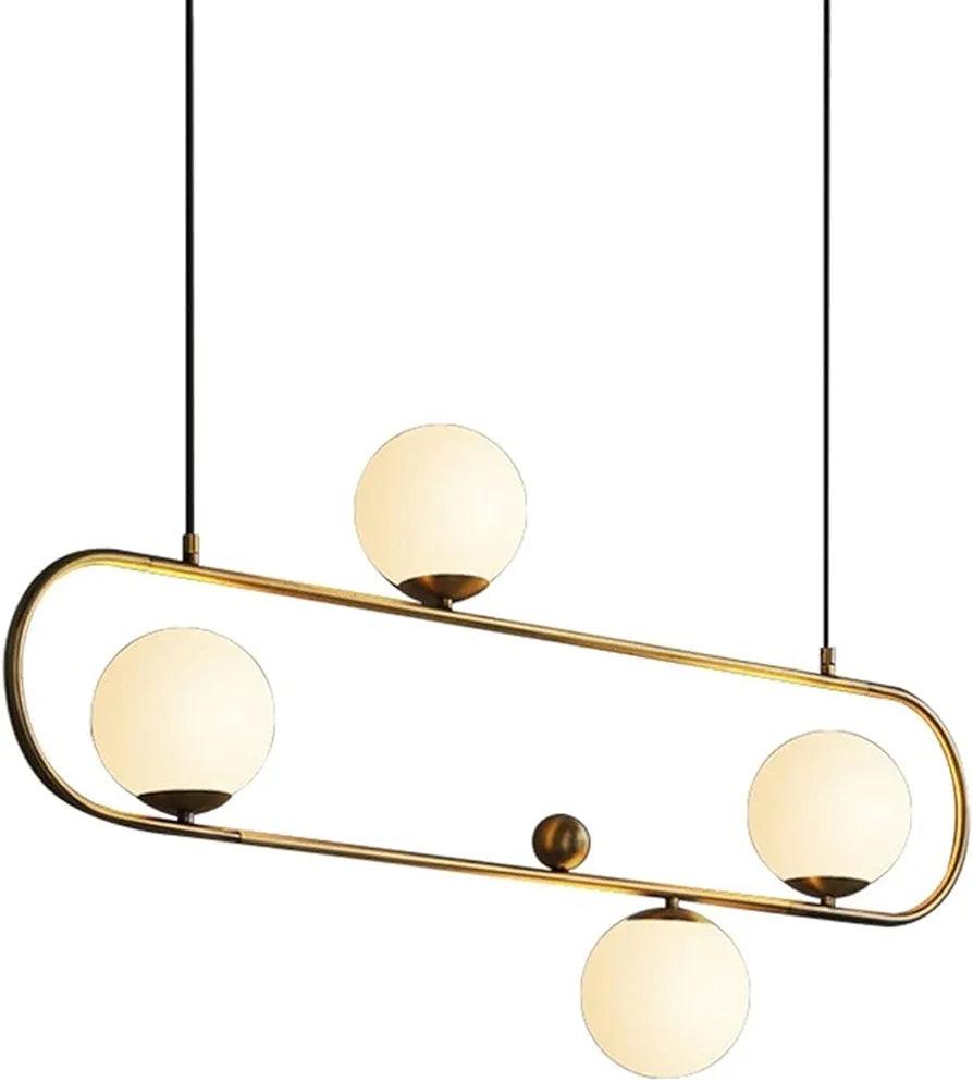 Stylish chandelier pendant light with four frosted globes and a sleek gold frame for modern home decor