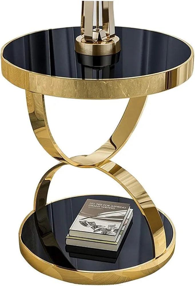 Elegant N I CREATIONS coffee table with gold accents and glossy black surfaces, perfect for stylish home decor