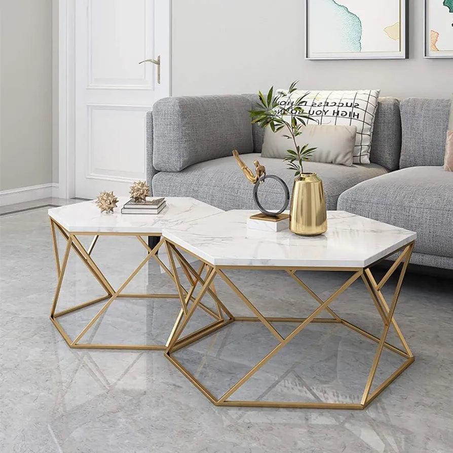 Stylish N I CREATIONS Coffee Tables with gold frames and marble tops for modern home decor