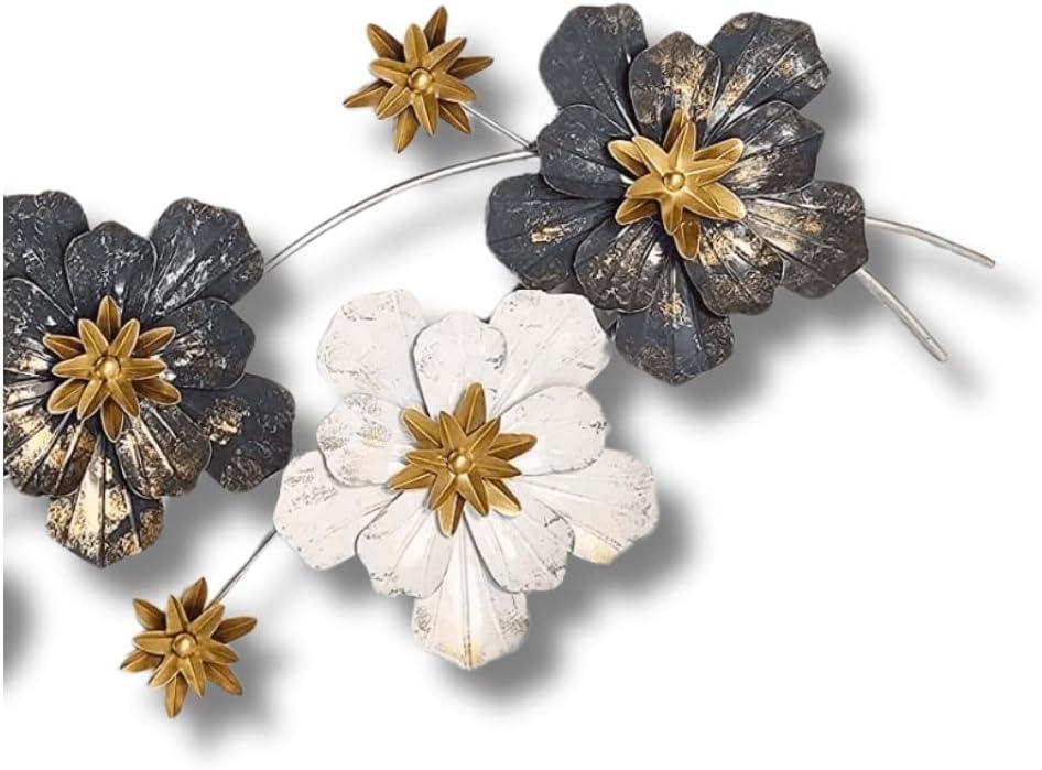 N I CREATIONS Metal Wall Art Decor Featuring Three Stylish Flower Designs in Gold and White