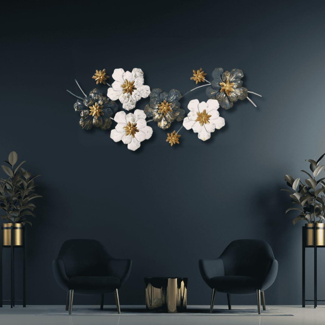 N I CREATIONS metal wall art decor featuring elegant floral design with gold accents for modern interiors