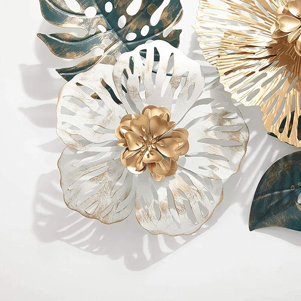 N I CREATIONS modern wall art featuring floral metal design in gold and white for stylish home decor