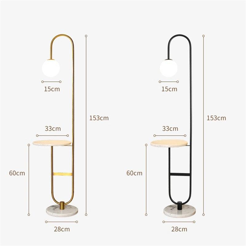 Stylish N I CREATIONS floor lamp with a marble base and side table, available in gold and black finishes