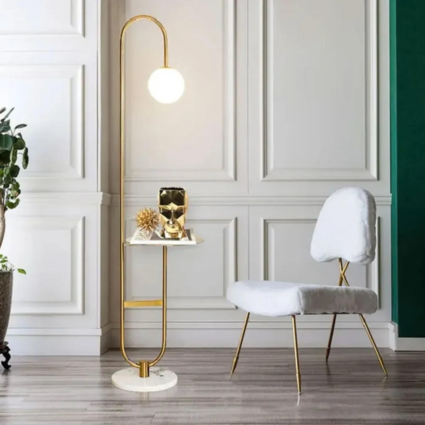 Elegant N I CREATIONS floor lamp with a modern design and marble base, perfect for home decoration