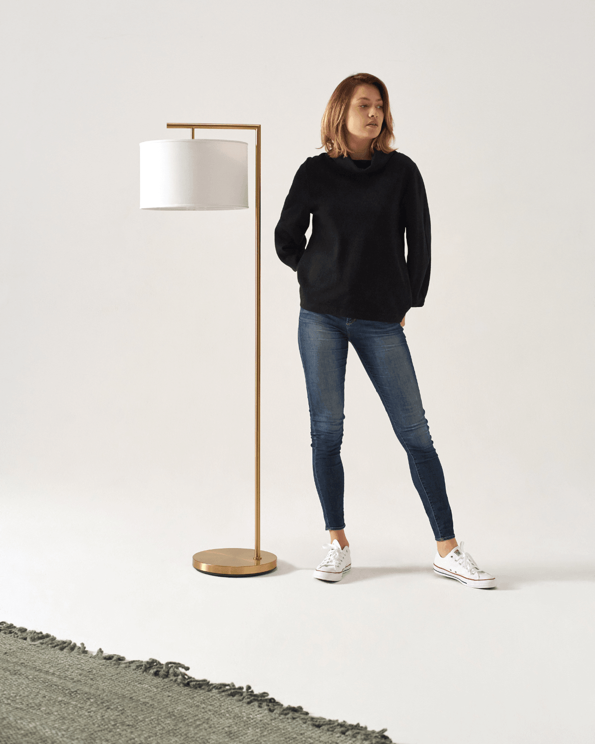 Modern N I CREATIONS Floor Lamp with White Shade and Gold Base for Stylish Home Decor