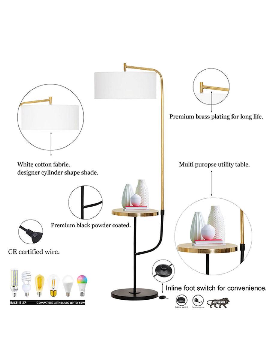 N I CREATIONS Floor Lamp with White Fabric Shade and Stylish Multi-Purpose Side Table
