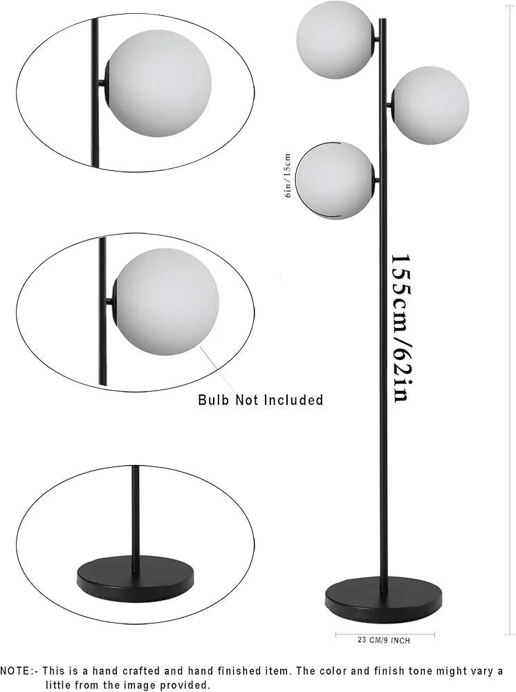 N I CREATIONS floor lamp standing with three globes and a sleek black base, 155 cm tall