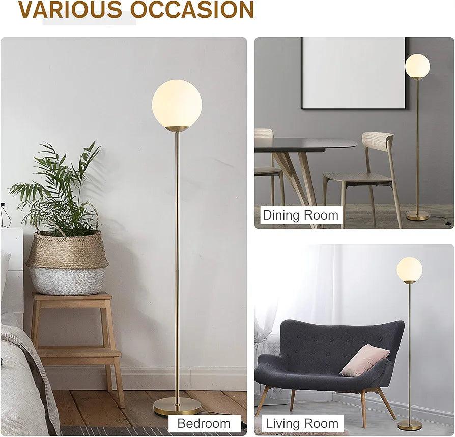 Elegant N I CREATIONS floor lamp standing with a white globe shade suitable for bedroom and living room decor