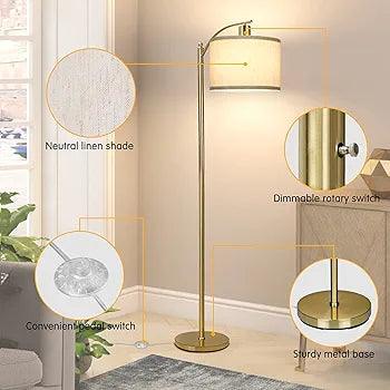 N I CREATIONS Floor lamp standing lamp with neutral linen shade and sturdy metal base for stylish home decor