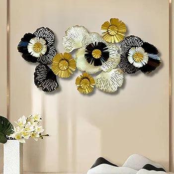 N I CREATIONS flower wall art featuring elegant metallic blooms in black, gold, and white for home decor