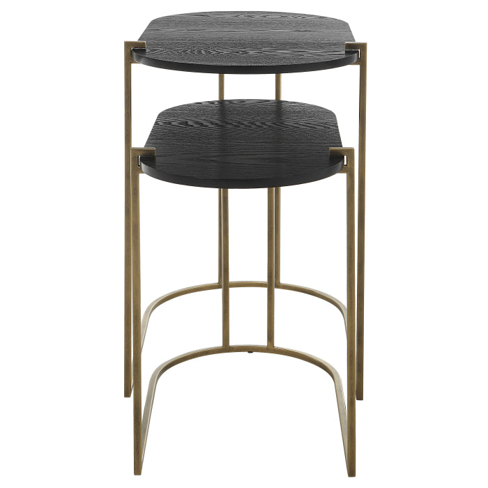 Aztec Mango Wood Nesting Tables Set of 2 – Industrial Metal Frame Side Tables N I CREATIONS