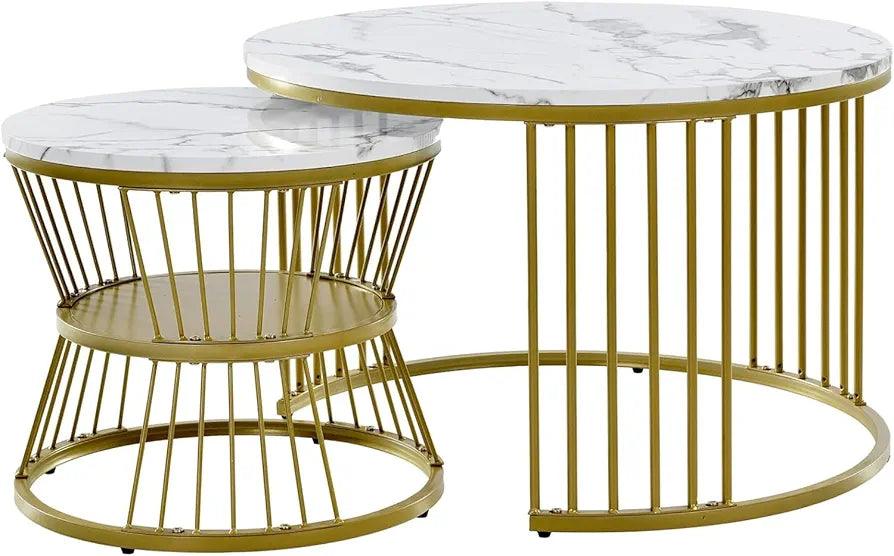 Stylish N I CREATIONS coffee table set featuring a marble top and gold metal frame for modern home decor