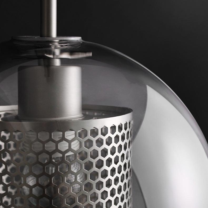Modern hanging lights with a sleek metallic design and a stylish honeycomb pattern