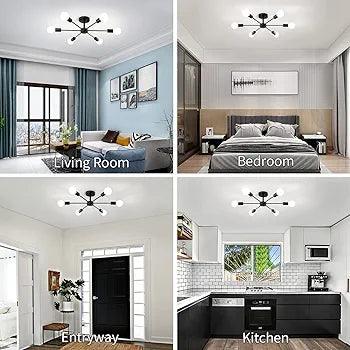 N I CREATIONS modern Hanging Lights showcased in living room, bedroom, entryway, and kitchen settings