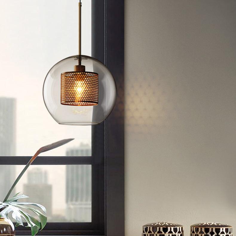 N I CREATIONS stylish hanging lights with a glass globe and woven lamp shade for home decor