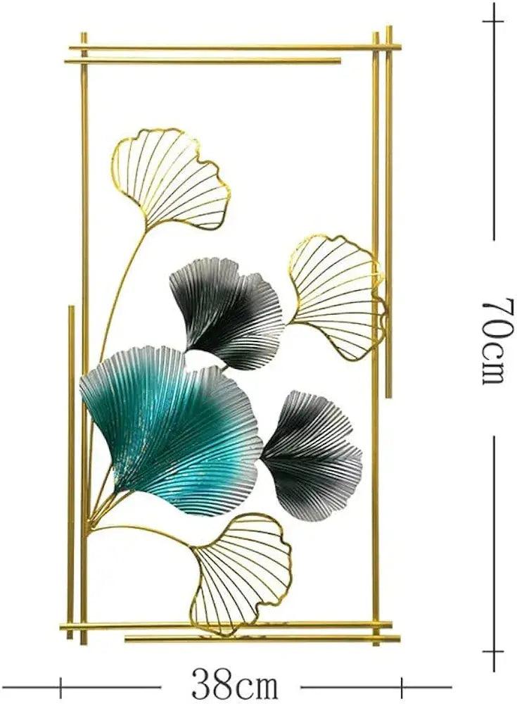 Elegant iron wall sculpture featuring ginkgo leaves in gold and teal colors for modern home decor
