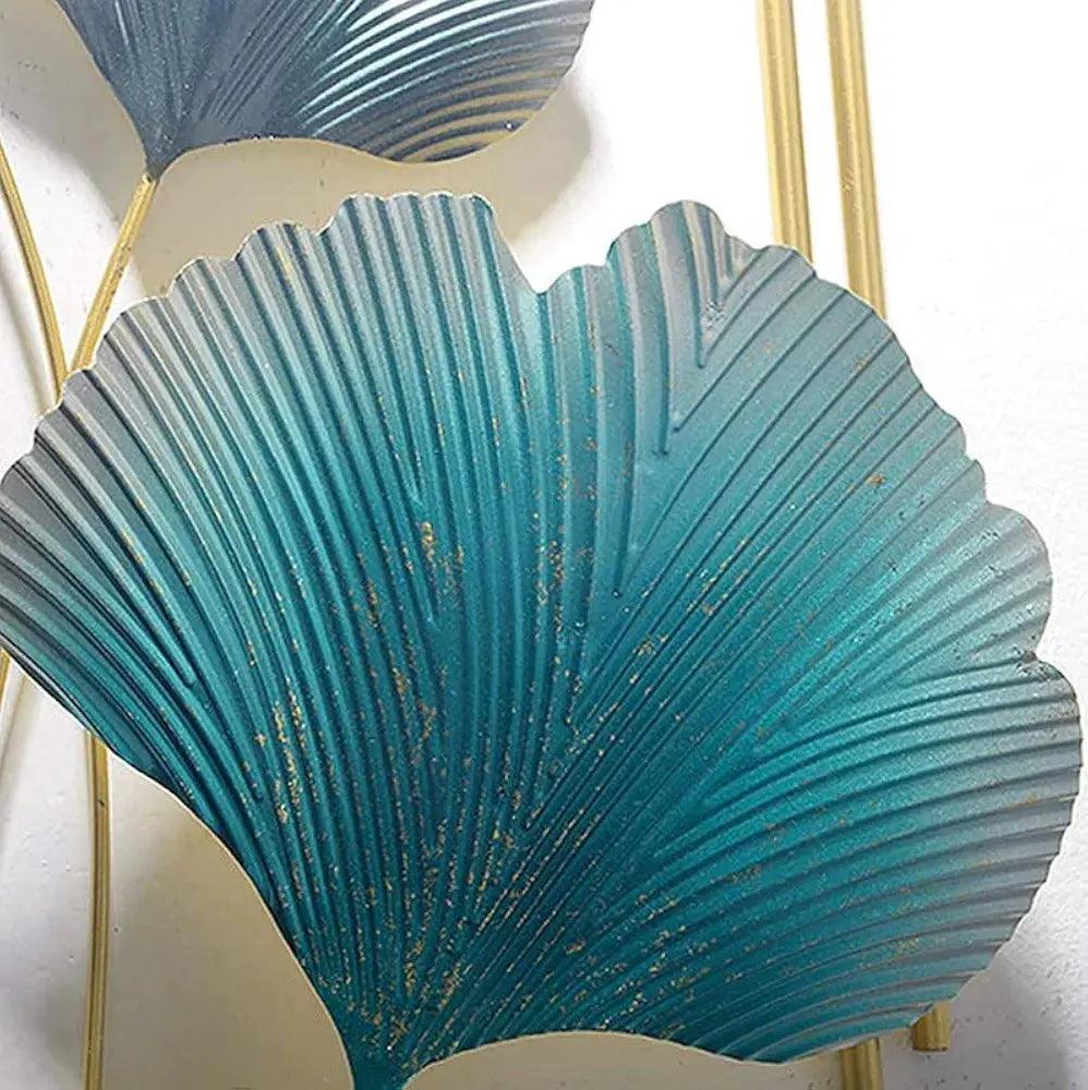 N I CREATIONS Iron wall sculpture featuring textured teal leaves for modern home decor