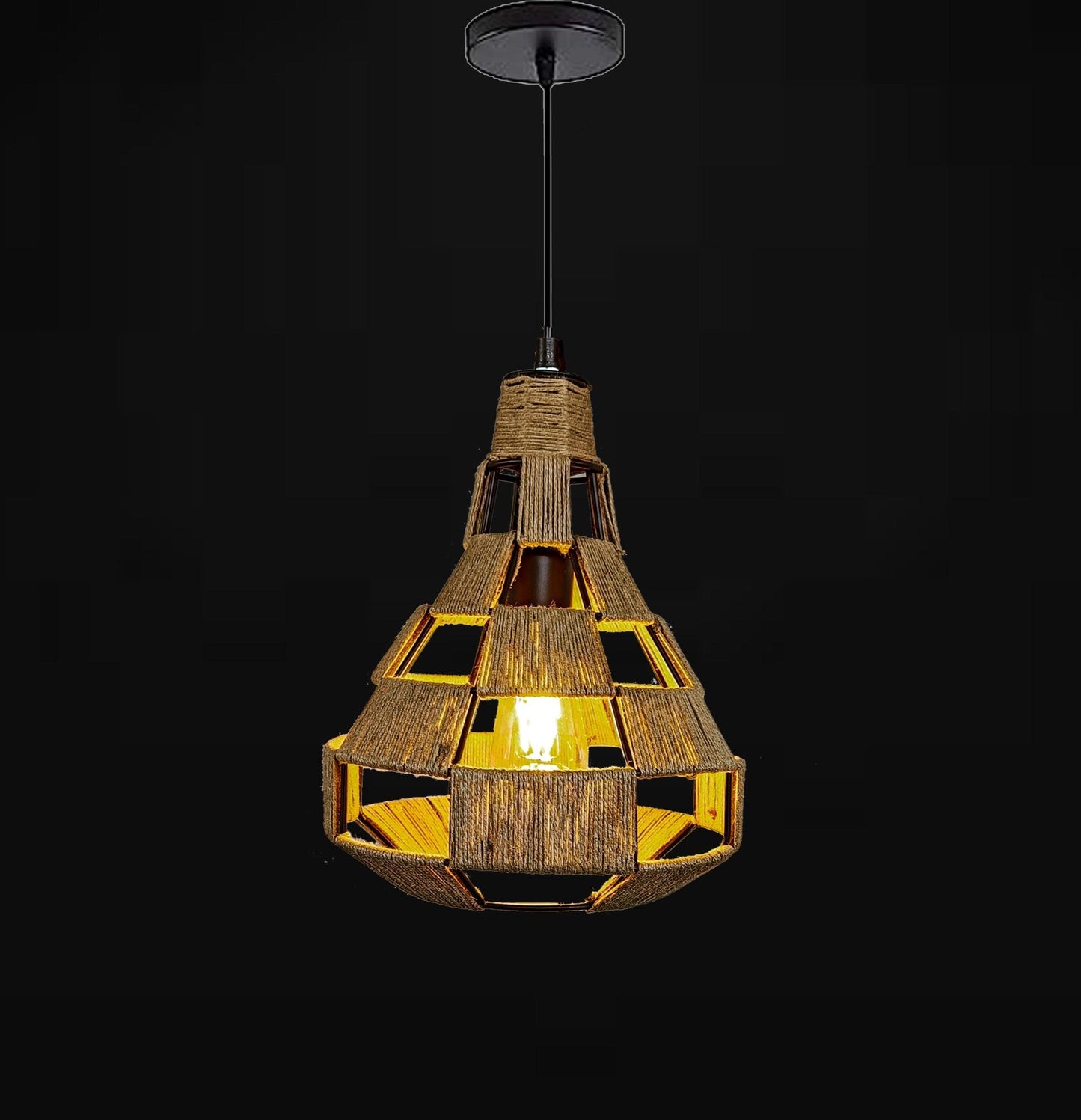 Illuminated rustic pendant ceiling light with jute rope design – N I CREATIONS™