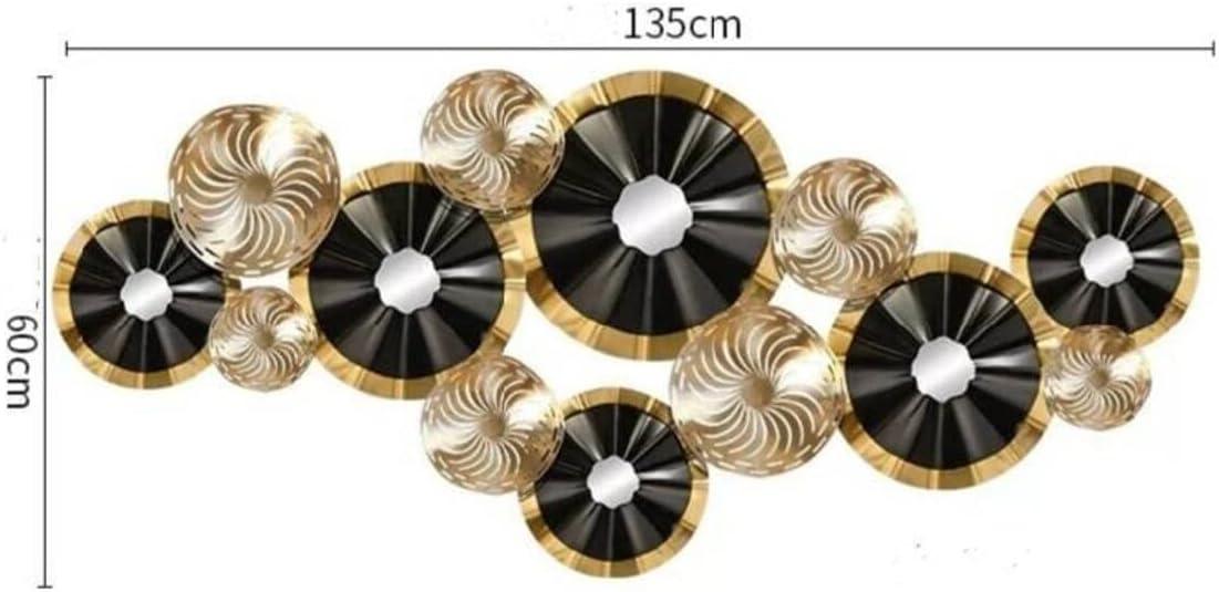Elegant N I CREATIONS living room wall decor featuring gold and black circular designs, measuring 135cm by 60cm