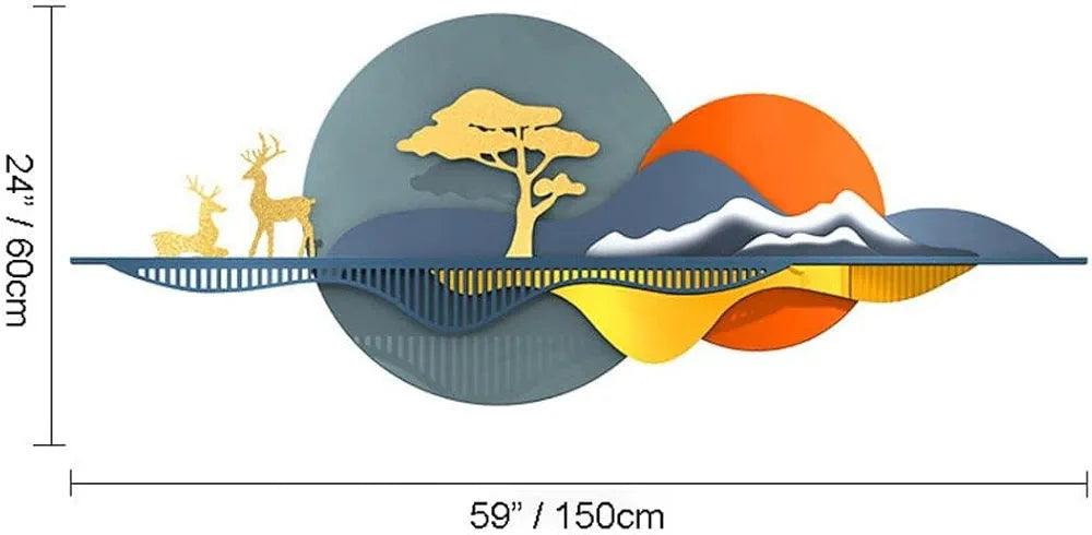 N I CREATIONS Metal Wall Art with Deer, Tree and Sunset Design for Home Decor
