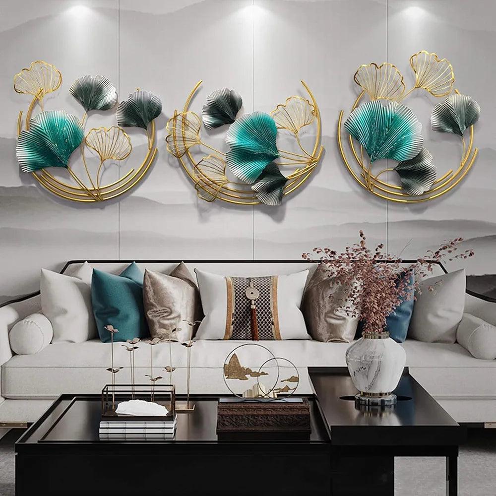 Elegant N I CREATIONS wall art featuring teal and gold decorative pieces for modern home décor