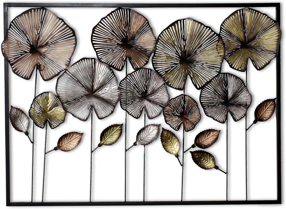 N I CREATIONS Metal wall art featuring decorative flower designs in various metallic hues