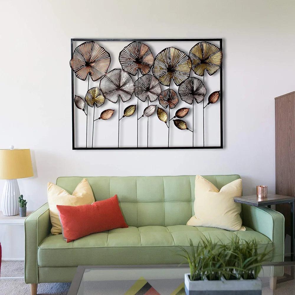 N I CREATIONS Metal wall art featuring colorful flower designs, perfect for home decoration