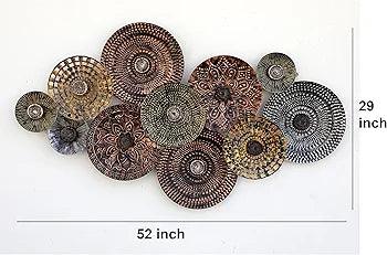 Elegant metal wall art from N I CREATIONS featuring intricate designs in various colors, measuring 52 by 29 inches
