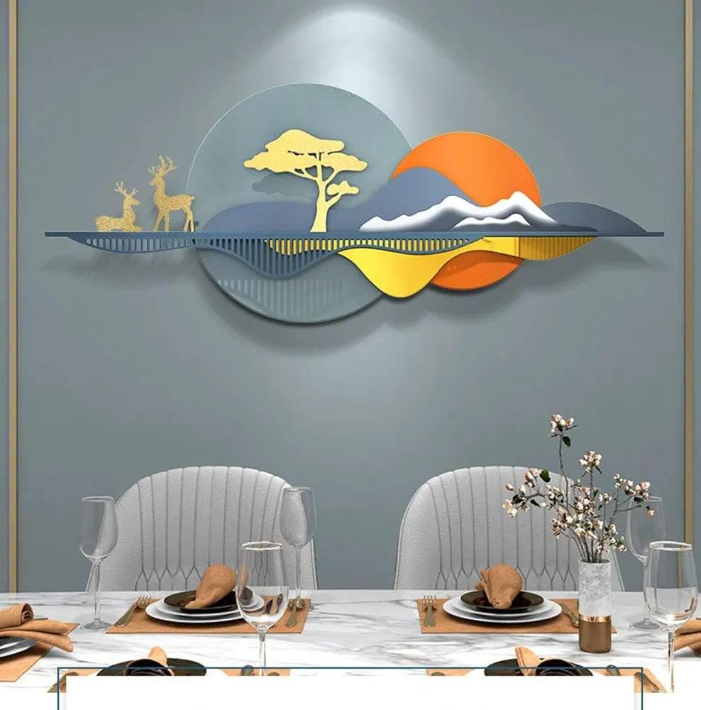 N I CREATIONS metal wall art featuring a colorful nature scene with deer and mountains, perfect for home decor