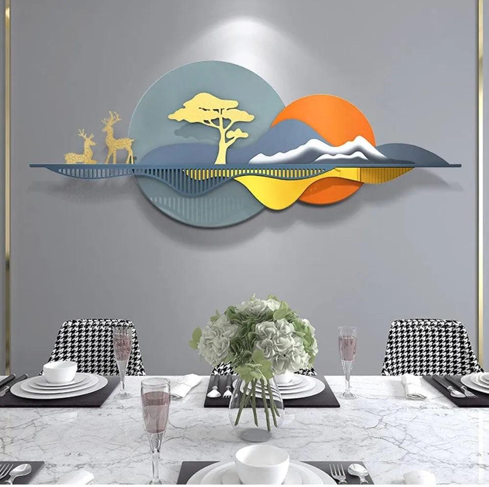 N I CREATIONS metal wall art featuring colorful landscape with deer and trees, ideal for home decor