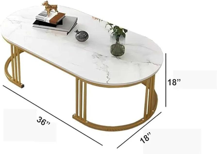 Modern Coffee Table with Marble Top and Gold Metal Base, 36 inches long and 18 inches high