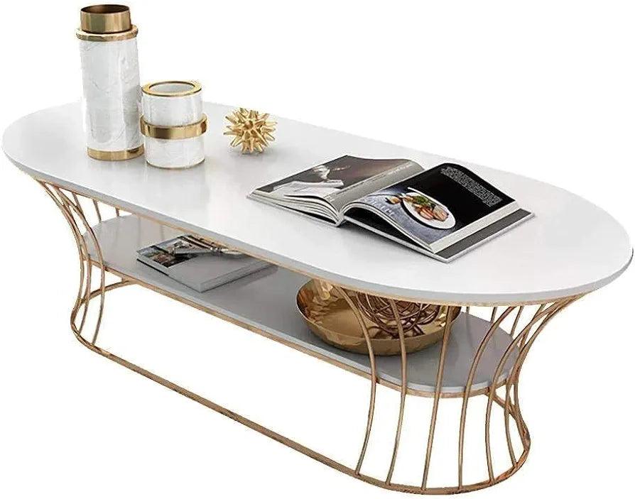 Elegant N I CREATIONS coffee table with gold wire base and white top, perfect for modern home decor