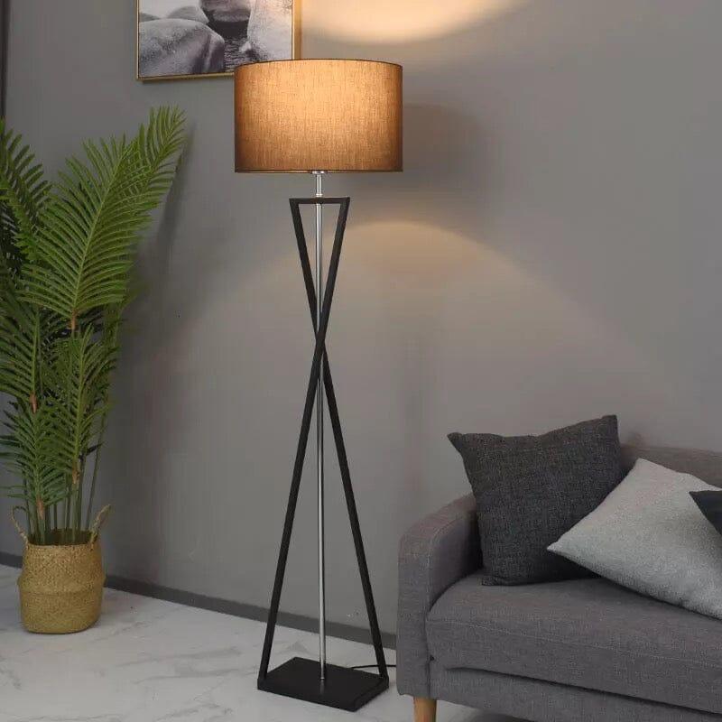 Stylish modern floor lamp with a geometric base and linen shade for contemporary home decor
