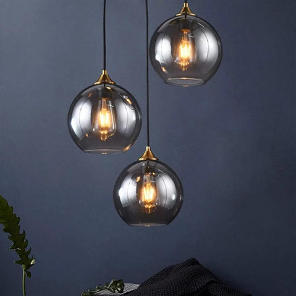 N I CREATIONS Pendant lamp light with three glass globes hanging elegantly for home decoration