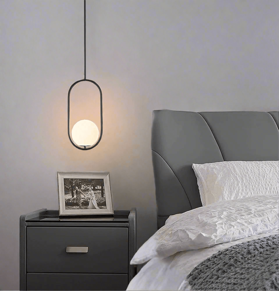 Modern black pendant lamp for bedroom with soft frosted glow – N I CREATIONS™