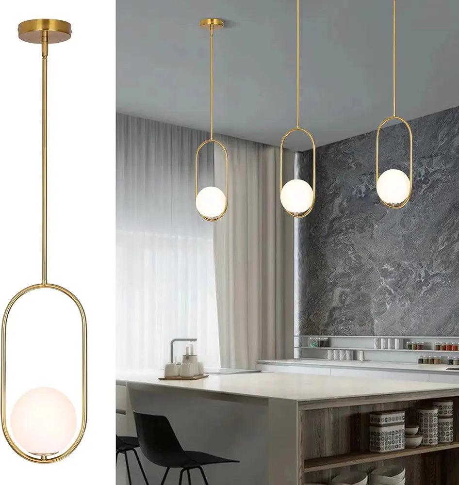 N I CREATIONS pendant light featuring elegant gold finish with round glass shade for modern home decor