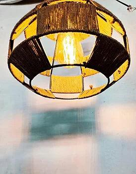 N I CREATIONS Rustic Pendant Light with Woven Design and Warm Yellow Glow for Home Decor