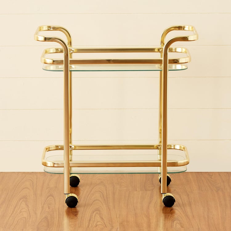 Premium Gold Bar Trolley – 3-Tier Glass & Metal Serving Cart for Living Room, Kitchen & Parties | Elegant Organizer N I CREATIONS